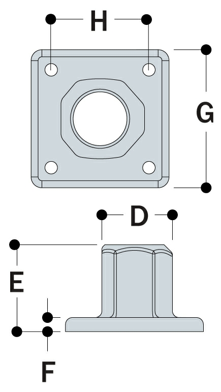 Aluminium Heavy Duty Four Hole Square Flange (48.3mm) - Kee Lite L150